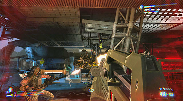 My recommendation now is to place yourself at the console that Bishop is using; this way you’ll have a narrow passageway separating you from the aliens - Deploy the Sentry Turret to Defend Operations - Mission 4: No Hope in Hadleys - Aliens: Colonial Marines - Game Guide and Walkthrough