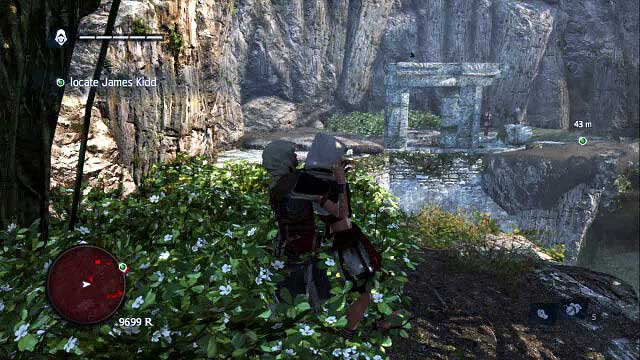 Deal with the last, third guard and jump towards the ruins in the background of the screenshot, where you need to hide immediately next to the assassins here - 02 - Nothing is True… - Sequence 4 - Assassins Creed IV: Black Flag - Game Guide and Walkthrough