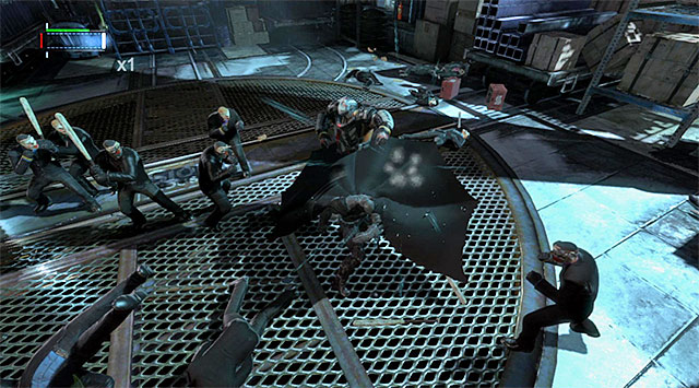To stun the heavily armored enforcer, you need to use the cape stun attack three times - Investigate the steel mill - exploring the mill - Main storyline - Batman: Arkham Origins - Game Guide and Walkthrough