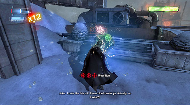 Shock gloves will help you weaken the boss - Defeat Bane - Main storyline - Batman: Arkham Origins - Game Guide and Walkthrough