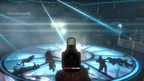 Again, choose the one crouching on the left as your target - Mission 06: KARMA - Missions: Challenges - Call of Duty: Black Ops II - Game Guide and Walkthrough
