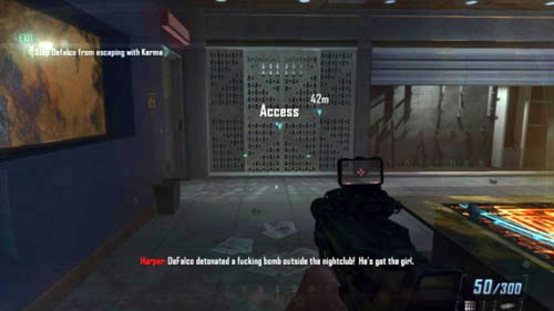 Immediately after the scene with the slowmos in the club and the cutscene are over, wait until Harper finishes telling the guard what the latter has to do - Mission 06: KARMA - Missions: Challenges - Call of Duty: Black Ops II - Game Guide and Walkthrough