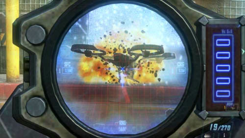 There are a total of two places with quad-drones and in both cases your allies will disturb you, as they, and not you, can destroy both the full-working enemy quad-drones as well as those already turned off - Mission 11: JUDGMENT DAY - Missions: Challenges - Call of Duty: Black Ops II - Game Guide and Walkthrough