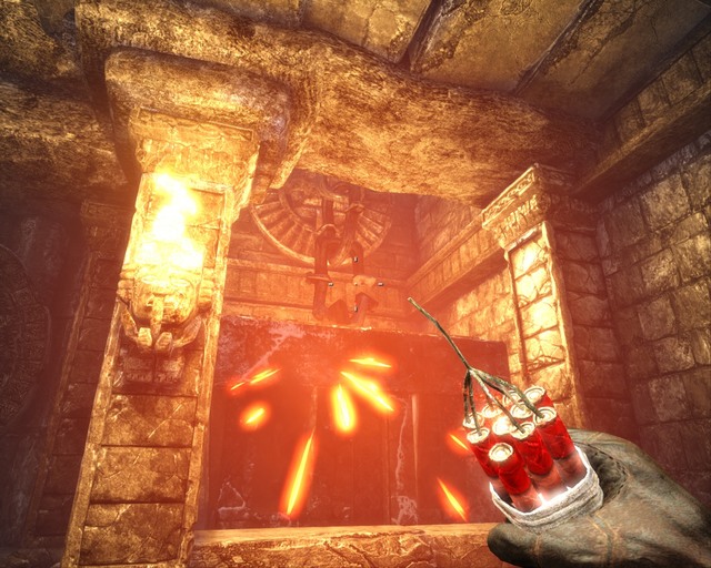 Throw dynamite at the chain. - Mayan Temple - Walkthrough - Deadfall Adventures - Game Guide and Walkthrough