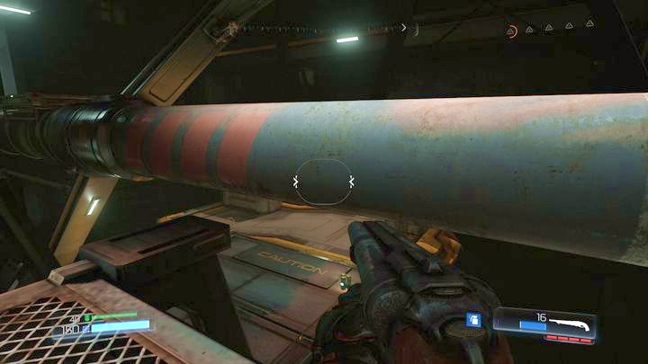 Once you jump towards it you will notice a long pipe - Argent Energy Tower | Secrets - Secrets - Doom Game Guide & Walkthrough