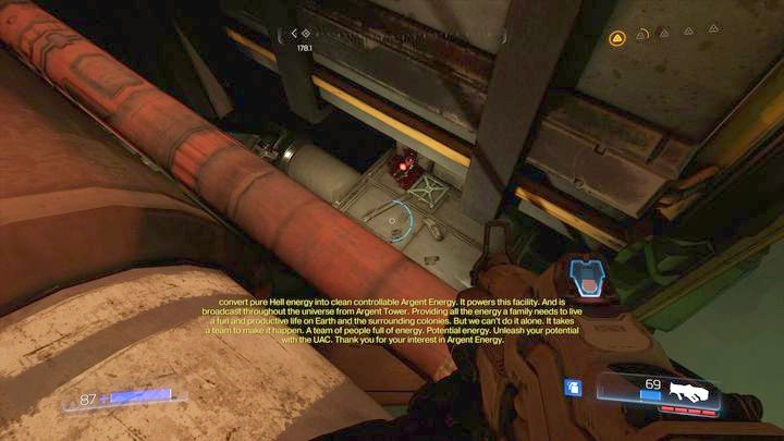 Turn around after you see Olivia for the first time - Argent Energy Tower | Secrets - Secrets - Doom Game Guide & Walkthrough