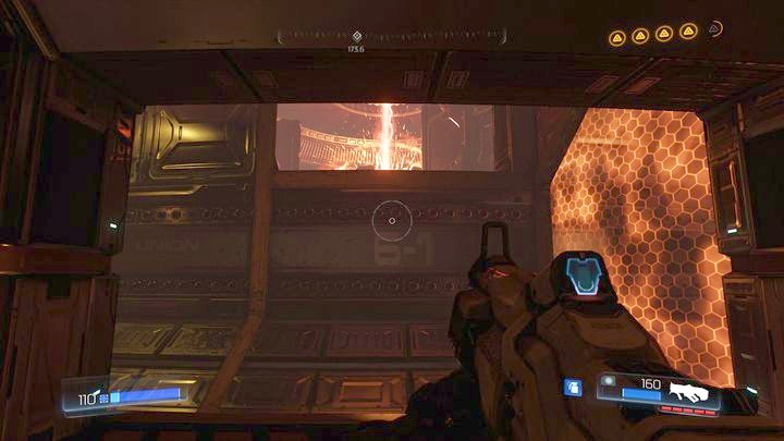 After reaching the place with containers almost at the top of the tower, wait for the path to be clear and then jump to the exit on the other side of the tunnel - Argent Energy Tower | Secrets - Secrets - Doom Game Guide & Walkthrough