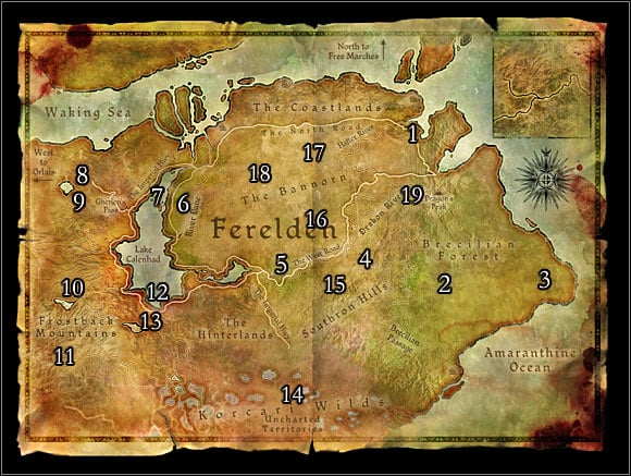 Dragon Age: Origins - World Atlas - Maps - Map 1: Ferelden - game guide, 