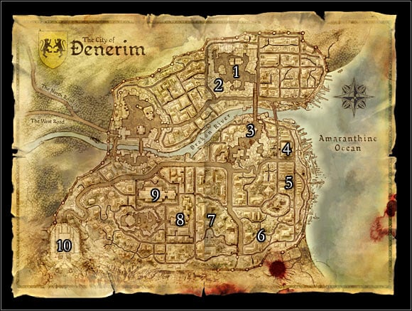 World map 2: Denerim. Main locations on the map: 1 � Market district