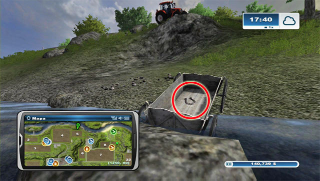 North of field 5, by the riverside theres an old cart - Area G: horseshoes #74-#89 | Horseshoes - Horseshoes - Farming Simulator 2013 Game Guide