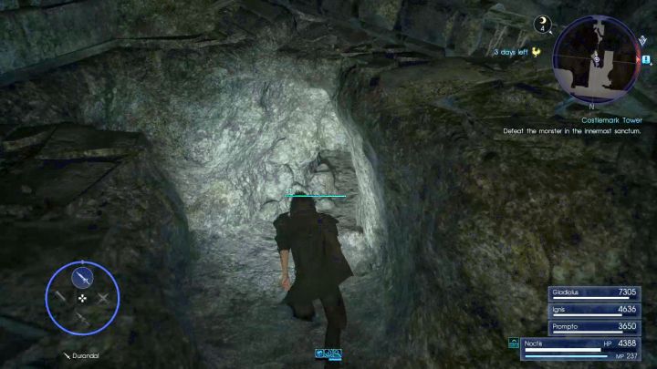 The stone passage mentioned in the paragraph. - Costlemark Tower | Optional dungeons - Optional dungeons - Final Fantasy XV Game Guide