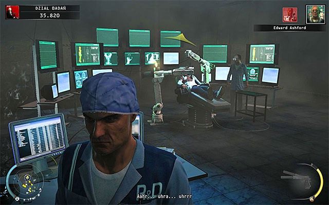 Place yourself at the left computer terminal and wait for Dr - 12: Death Factory - p. 2 - Challenges - Hitman: Absolution - Game Guide and Walkthrough