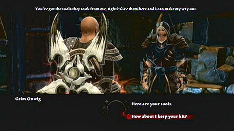 After returning to the prisoner, you will be able to decide whether you want to hand him over the items or keep them for yourself - Haxhi - p. 2 | Side missions - Side missions - Kingdoms of Amalur: Reckoning Game Guide & Walkthrough