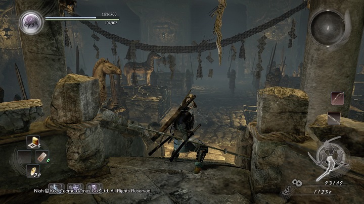 The area that can be seen on the picture above has a few treasures but it is guarded by a giant skeleton, Yoki and a Sentry - The Spirit Stone Slumbers | Main missions - Main missions - NiOh Game Guide