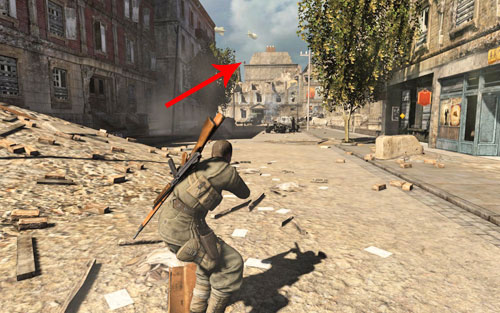 Wait for one of the enemies to enter a building - Mission 1 Schoneberg Convoy - p. 1 - Walkthrough - Sniper Elite V2 - Game Guide and Walkthrough