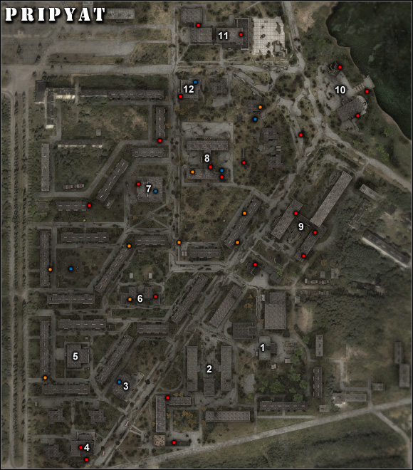 Important locations on the map: 1) Laundromat – the main base in the Pripyat 