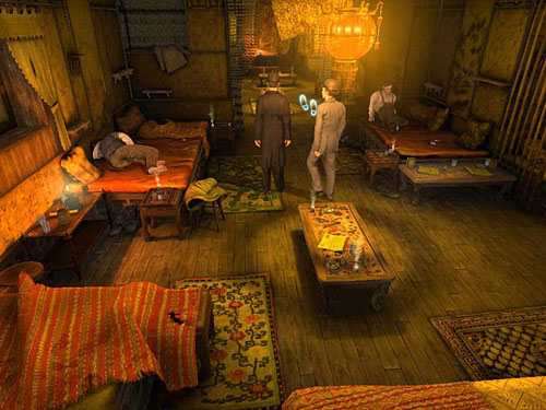 After talking to receptionist, go deeper inside, behind a red curtain - Get to the Closed Room - Slaughter in Whitechapel - The Testament of Sherlock Holmes - Game Guide and Walkthrough