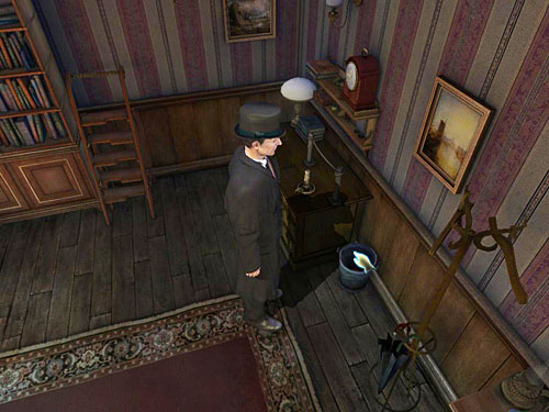 Search a bin by the desk, where you find a torn piece of paper - Search a Henrys Room - Robbery in Kensington Gardens - The Testament of Sherlock Holmes - Game Guide and Walkthrough