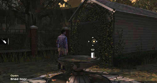 If you try to go back inside the house (Use: House Door), or walk about for a while, youll notice that the shed door has moved - Chapter 4: Bedside Manor - Episode IV: Around Every Corner - The Walking Dead - Game Guide and Walkthrough