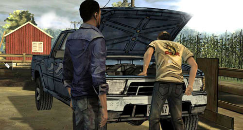 Next, go right, to Kenny, who's working on his car, and start the conversation - Chapter 4: Rock and a Hard Place - Arriving at the farm - Episode I: A New Day - The Walking Dead - Game Guide and Walkthrough