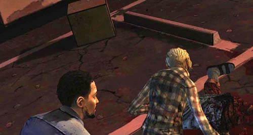 Lean out to the left and go back behind the low Brick Wall - Chapter 5: Its Just One Bullet - The Motor Inn - Episode I: A New Day - The Walking Dead - Game Guide and Walkthrough