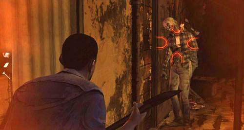 Get closer to the pair of zombies that are banging on the door - Chapter 5: Its Just One Bullet - The Motor Inn - Episode I: A New Day - The Walking Dead - Game Guide and Walkthrough