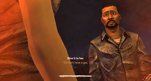 After a brief conversation, use the axe on the door and then open it - Chapter 5: Its Just One Bullet - The Motor Inn - Episode I: A New Day - The Walking Dead - Game Guide and Walkthrough
