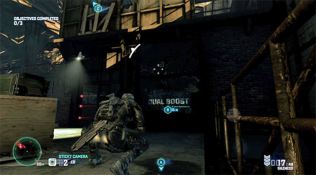 The device marked as B is the most difficult to reach and it is located on one of the higher floors of the main part of the den (more or less above the device marked as A) - Mission 3 – Hackers Den - Optional missions assigned by Grim - Tom Clancys Splinter Cell: Blacklist - Game Guide and Walkthrough