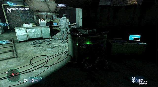 The High Value Target is staying on the ground floor of the main part of the den, close to the hacking location A, i - Mission 3 – Hackers Den - Optional missions assigned by Grim - Tom Clancys Splinter Cell: Blacklist - Game Guide and Walkthrough