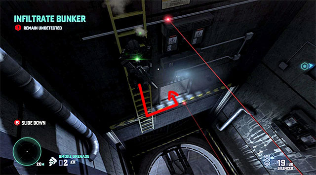 The vicinities of the entrance to the second ventilation shaft - Infiltrate the bunker - Mission 12 – Site F - Tom Clancys Splinter Cell: Blacklist - Game Guide and Walkthrough