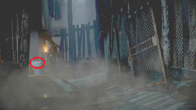 On the right, you find a destroyed gate that is the exit gate from the corridor - Episode 7 | Clues and totems - locations - Clues and totems - locations - Until Dawn Game Guide & Walkthrough