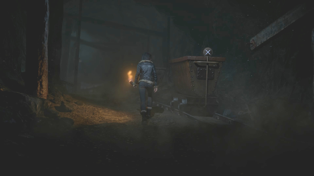 Release the break to use the wagon to shatter the door and make the new passage - Episode 7 | Walkthrough - Walkthrough - Until Dawn Game Guide & Walkthrough