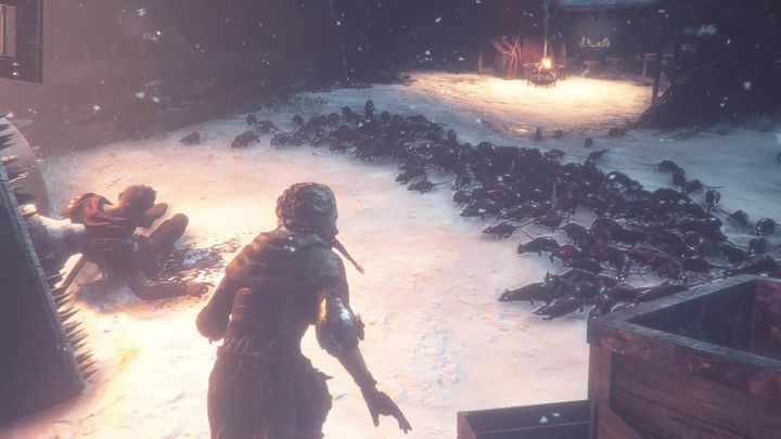 Go through the gate and go towards the corpses - Chapter XII - All That Remains | A Plague Tale walkthrough - Walkthrough - A Plague Tale Guide