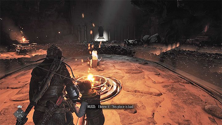 You'll reach a large cavern - start by using an Ignifier on the central bonfire pictured above - Plague Tale Requiem: Chapter 11, Explore the underground area - walkthrough - Chapter 11 - The Cradle of Centuries - A Plague Tale Requiem Guide, Walkthrough