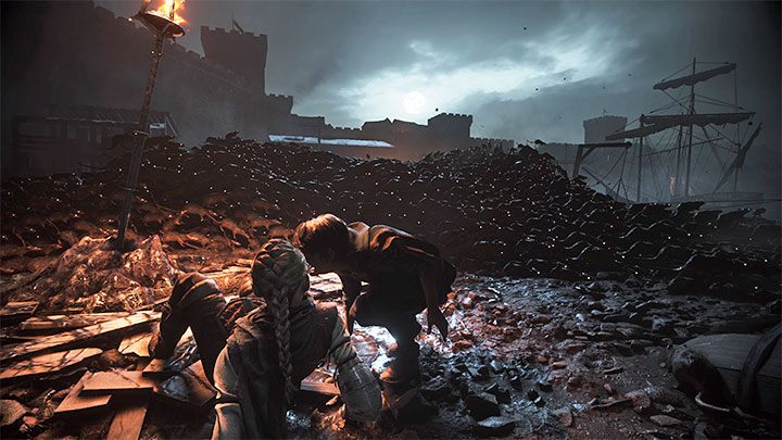 Last thing to do before leaving is to lift the boards - Plague Tale Requiem: Chapter 4, Find the Orders boat - walkthrough - Chapter 4 - Protectors Duty - A Plague Tale Requiem Guide, Walkthrough