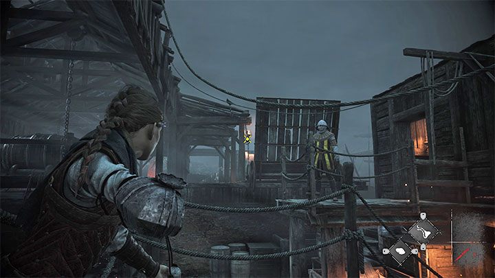 Approach the soldier and use the slingshot on the hook next to him - Plague Tale Requiem: Chapter 4, Find the Orders boat - walkthrough - Chapter 4 - Protectors Duty - A Plague Tale Requiem Guide, Walkthrough