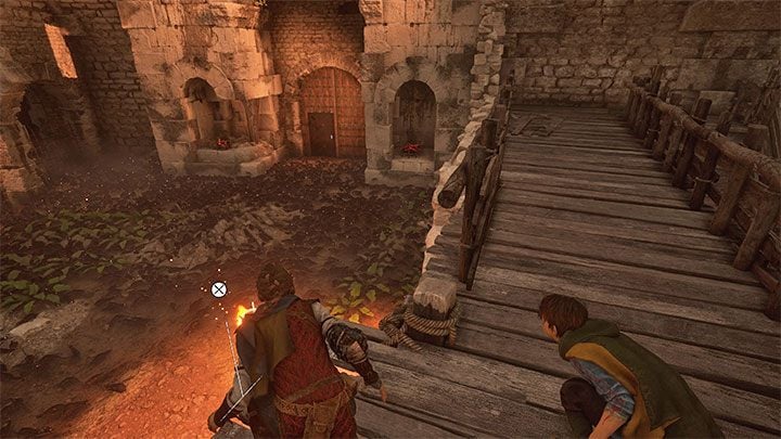 Your destination is the gate under the tower shown in the picture above - it is located at the opposite end of the area - Plague Tale Requiem: Chapter 2, Exit the arenas underground - walkthrough - Chapter 2 - Newcomers - A Plague Tale Requiem Guide, Walkthrough