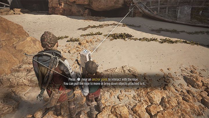 Once you reach the boat, you'll receive an objective to find an Anchor Point - Plague Tale Requiem: Chapter 7, Cross the beach - walkthrough - Chapter 7 - Felons - A Plague Tale Requiem Guide, Walkthrough