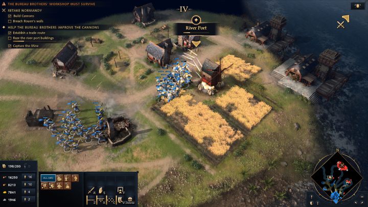 Finally, destroy all the buildings in the river harbor, located a short distance from the mine - Age of Empires 4: Retake Normandy (The Hundred Years War) - walkthrough - The Hundred Years War - Age of Empires 4 Guide