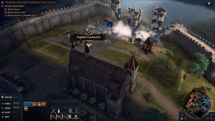 Use artillery to quickly tear down enemy military buildings and keep eliminating enemy units - Age of Empires 4: Retake Normandy (The Hundred Years War) - walkthrough - The Hundred Years War - Age of Empires 4 Guide