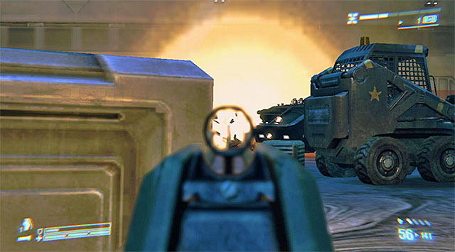 This is not a difficult task, but you need to make sure not to accidentally get into the vehicle's fire range - Force the APC back beneath the cranes payload - Mission 7: One Bullet - Aliens: Colonial Marines - Game Guide and Walkthrough
