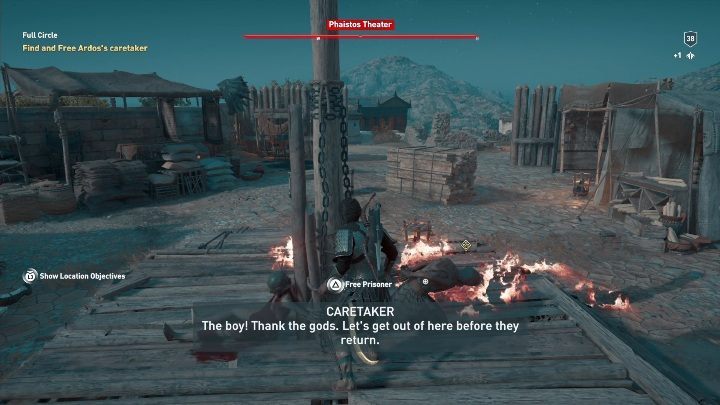 Full Circle revolves around freeing a man held in the Phaistos Theatre - AC Odyssey: Messara, Side Quests - Side Quests - Assassins Creed Odyssey Guide