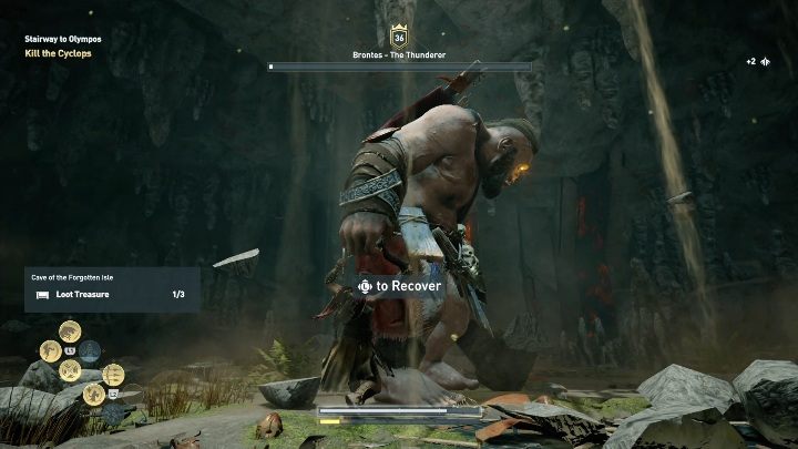 After depleting half of his health bar, the Cyclops rips out part of the wall - AC Odyssey: Kythera Island, Side Quests - Side Quests - Assassins Creed Odyssey Guide