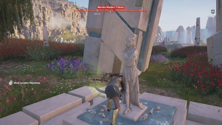 The next tribute is found east from Heart of Elysium - Pheraias Retreat | Marble Maiden Tribute - Marble Maiden Tribute - Assassins Creed Odyssey Guide