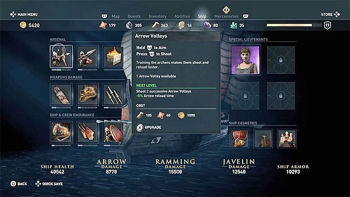 Adrestia can be upgraded in any moment after selecting the Ship tab in the menu - AC Odyssey: Sailing, ship management - Tips - Assassins Creed Odyssey Guide