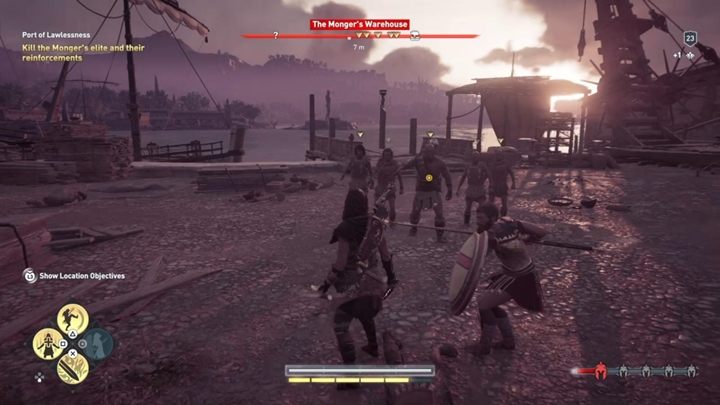 Speak with the man and then kill the enemies outside the warehouse - AC Odyssey: Land of the Lawless Walkthrough - Main Storyline - Assassins Creed Odyssey Guide