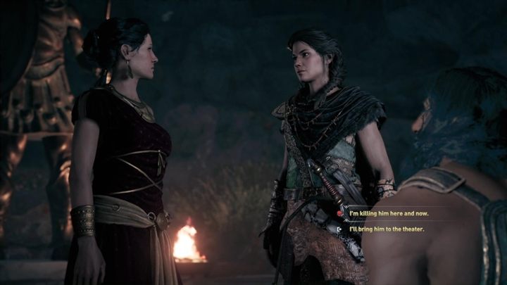 You now have to make a choice - you can kill the man right now, here, in the cave or you can take him to the theater where he will be executed - AC Odyssey: Land of the Lawless Walkthrough - Main Storyline - Assassins Creed Odyssey Guide