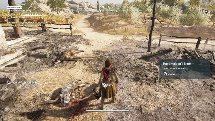 The Handmaidens Story requires you to speak with Dionas sister - AC Odyssey: Kythera Island, Side Quests Walkthrough - Side Quests - Assassins Creed Odyssey Guide