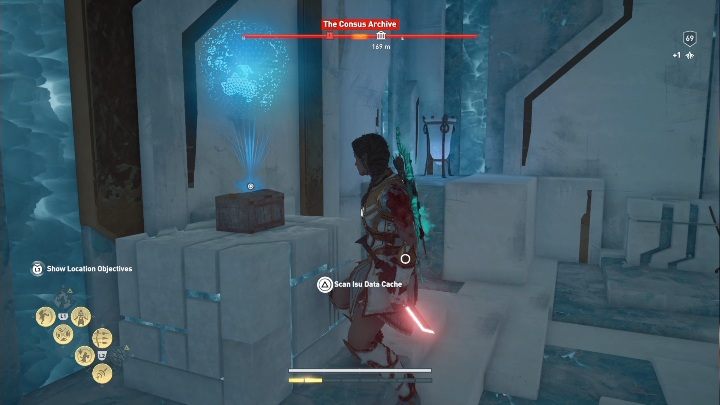 The second way is to scan the Isu Data Cache - these are the small boxes shown in the screenshot above - Wisdom of the Ancients | Fate of Atlantis walkthrough - Episode 3 - Judgement of Atlantis - Assassins Creed Odyssey Guide