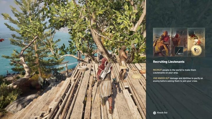The game informs you that knocked out enemies can be recruited to your ships crew - AC Odyssey: The Wolf Hunt Walkthrough - Main Storyline - Assassins Creed Odyssey Guide